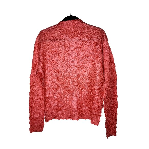 Pink Popcorn Button Front Long Sleeve Shirt Size Medium Crinkle Stretch Y2K - Picture 2 of 8